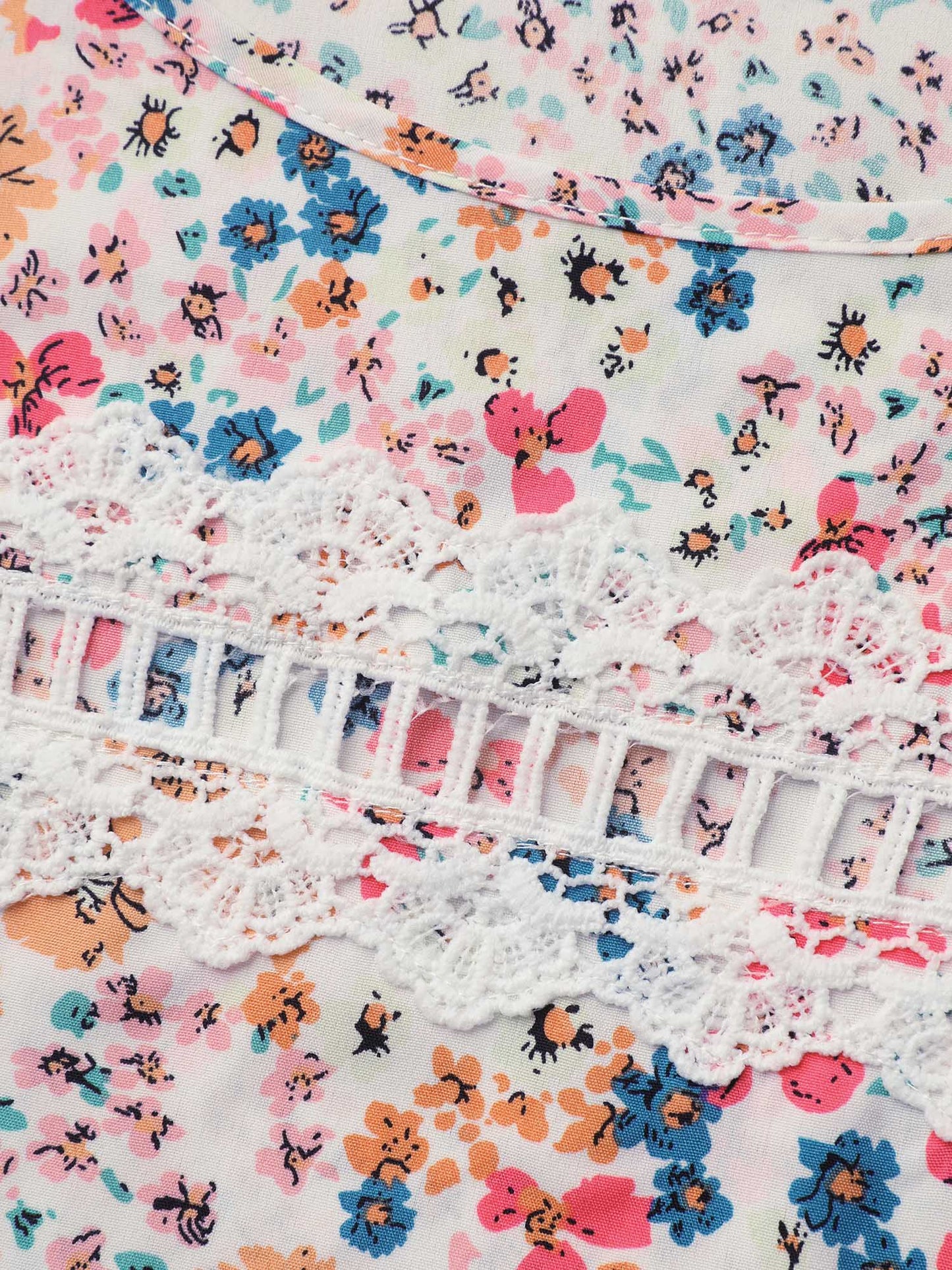 Multi-Color Floral Print Lace Spliced Blouse