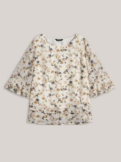 Chiffon Floral Print Layered Blouse