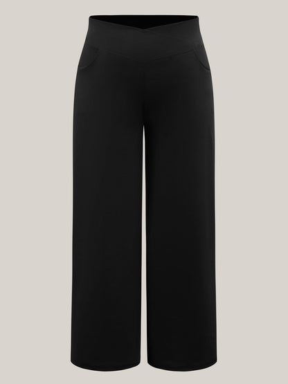 Crossover Waist Very Stretchy Wide-Leg Pants