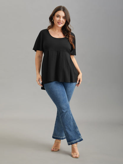 Ruffled Sleeve Round Neck Babydoll Top