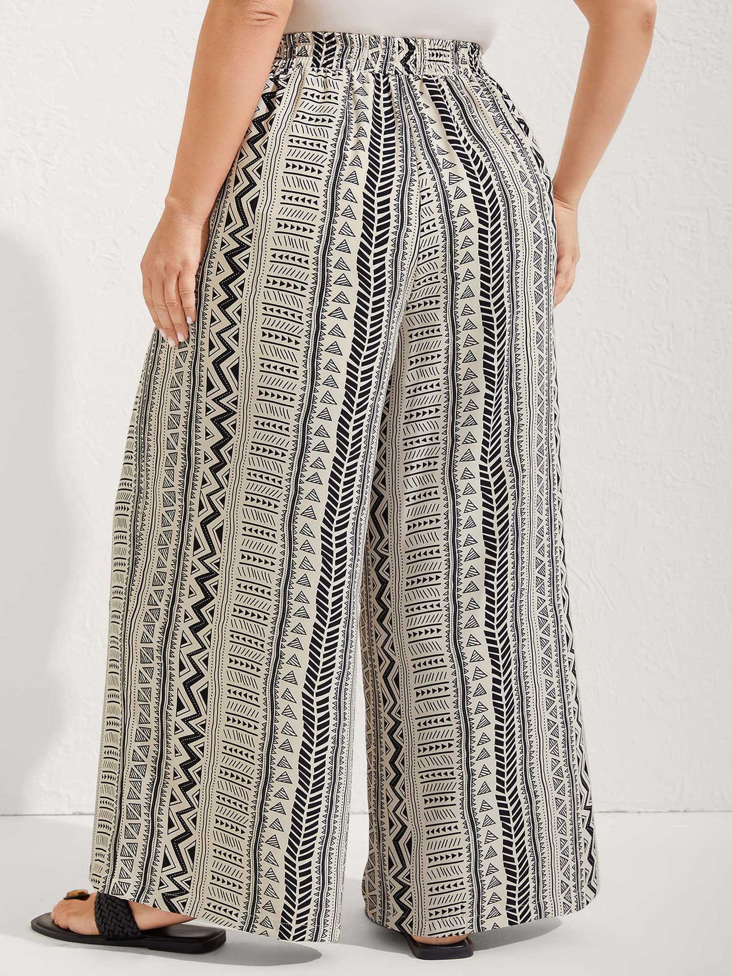 Waist-Tie Wide-Leg Boho Print Pants