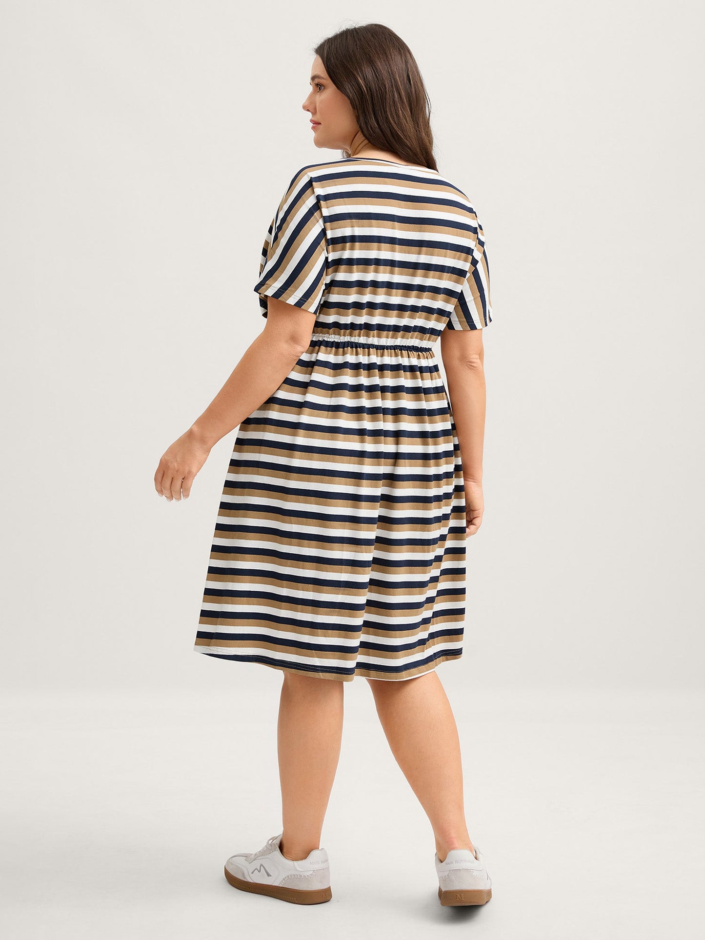 Pure Cotton Striped Waist-Tie Midi Dress