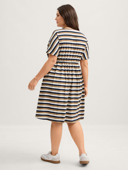 Pure Cotton Striped Waist-Tie Midi Dress