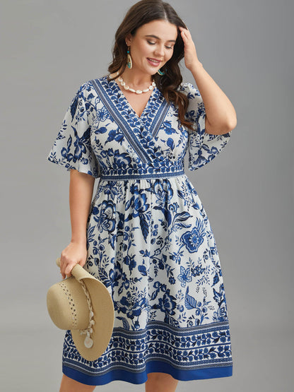 Floral Print Wrap-Neck Pocket Midi Dress