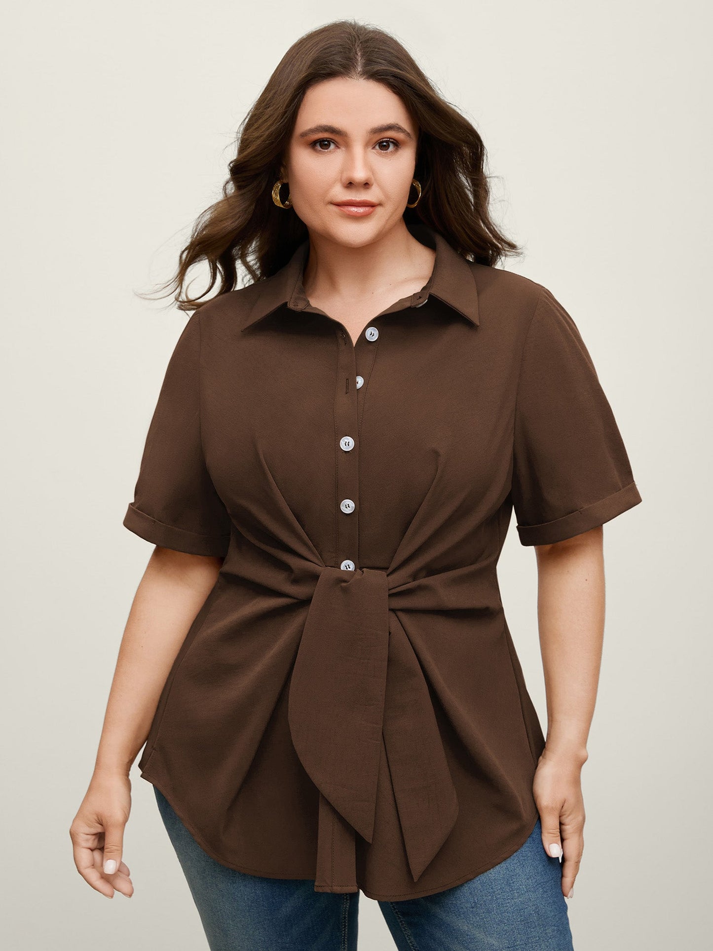 Knotted Front Asymmetrical Hem Blouse