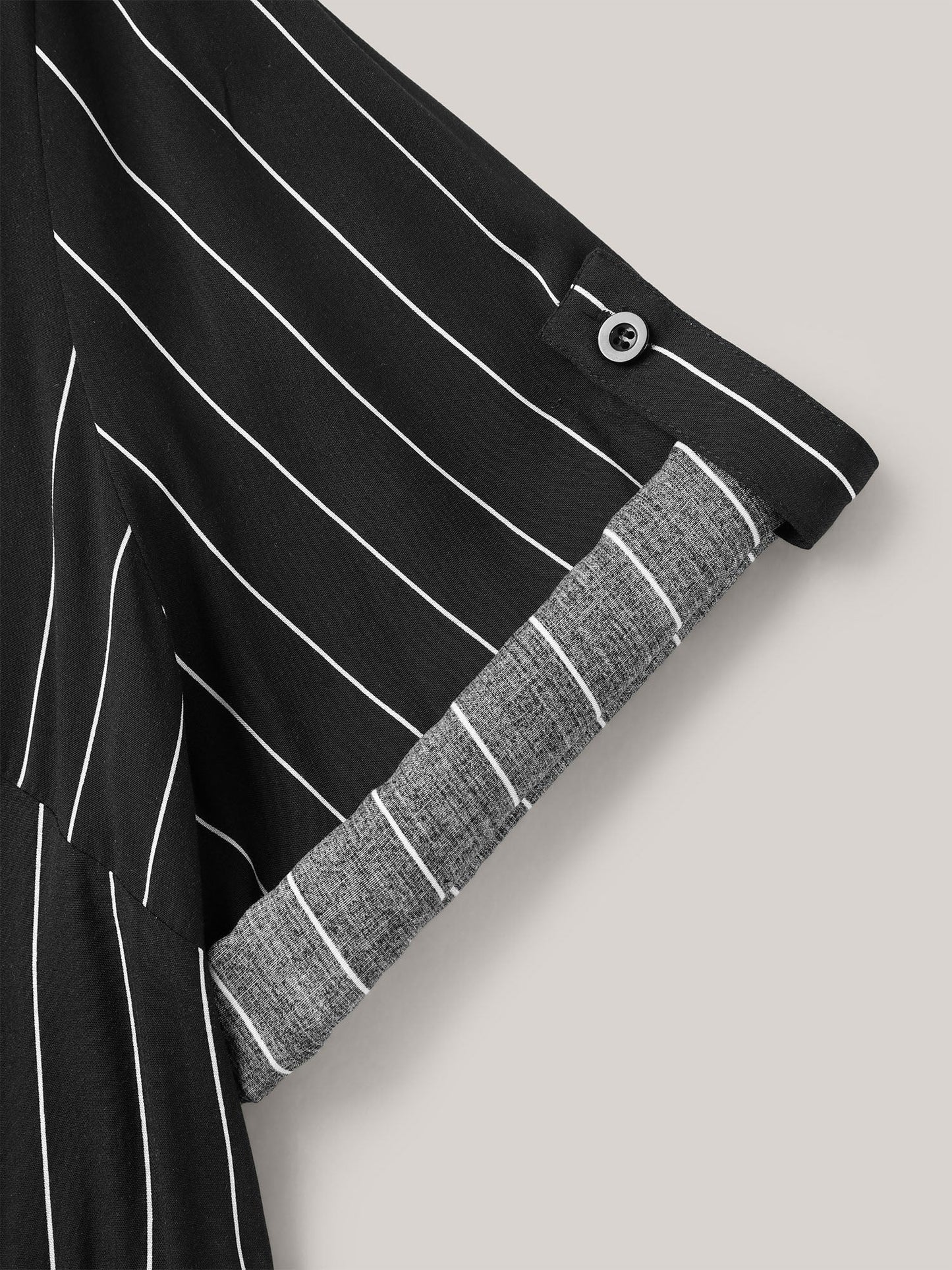 Striped Waist-Tie Pockets Blouse