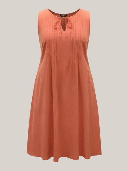 Cotton Toothpick Pleat Plain Midi Dress