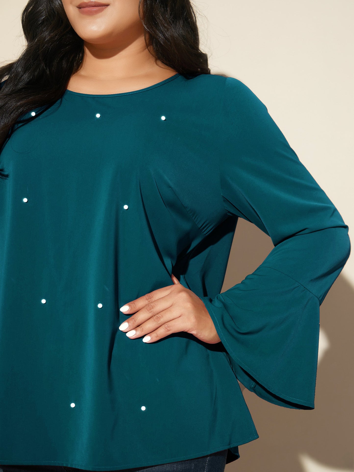 Beaded Embellished Bell Sleeves Blouse