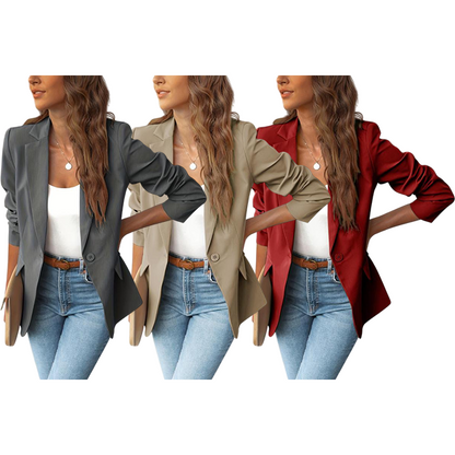 Women's Minimalist Solid Button Lapel Collar Blazer for Spring