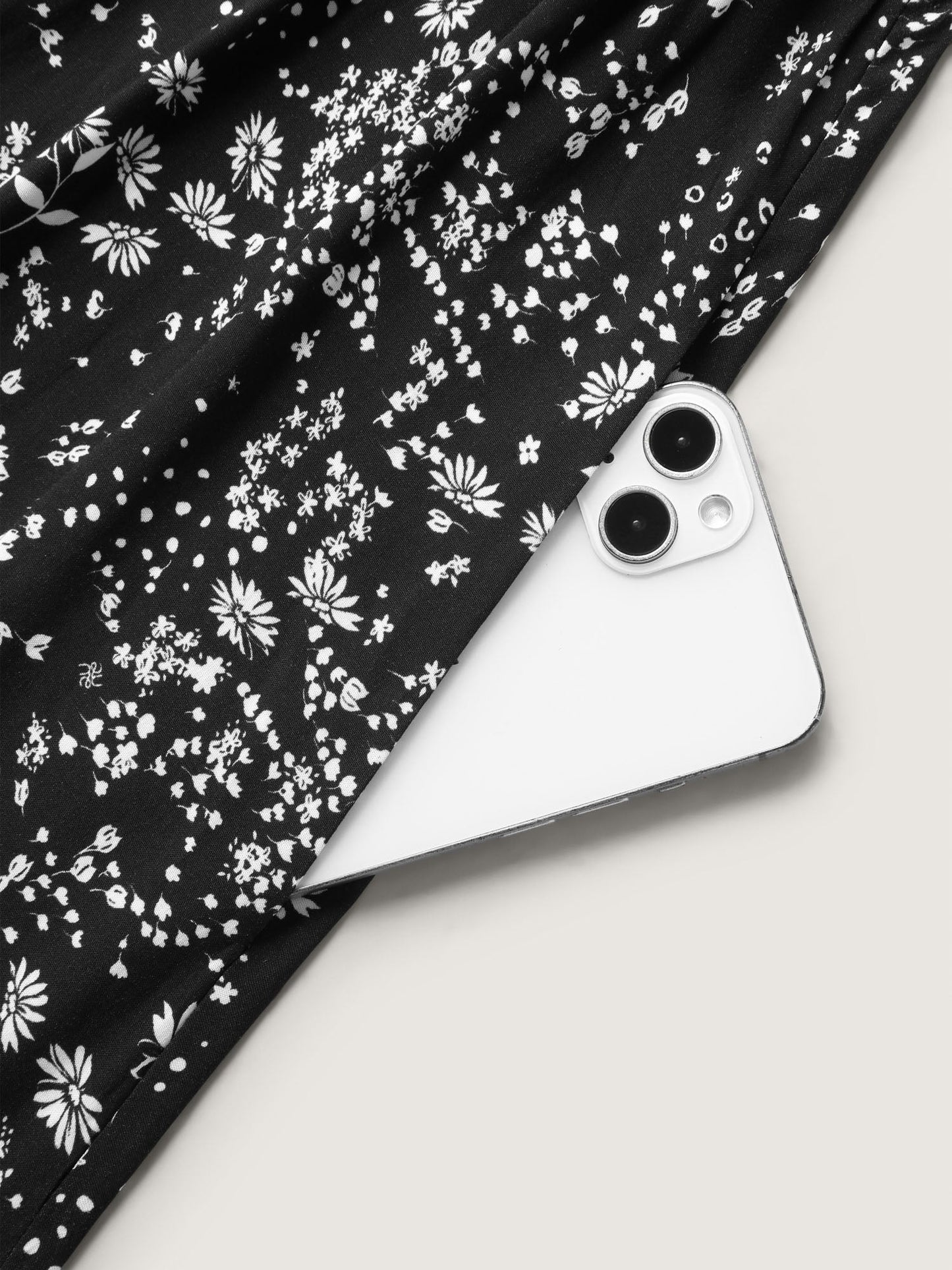 Floral Neck Drawstring Flared Sleeve Midi Dress