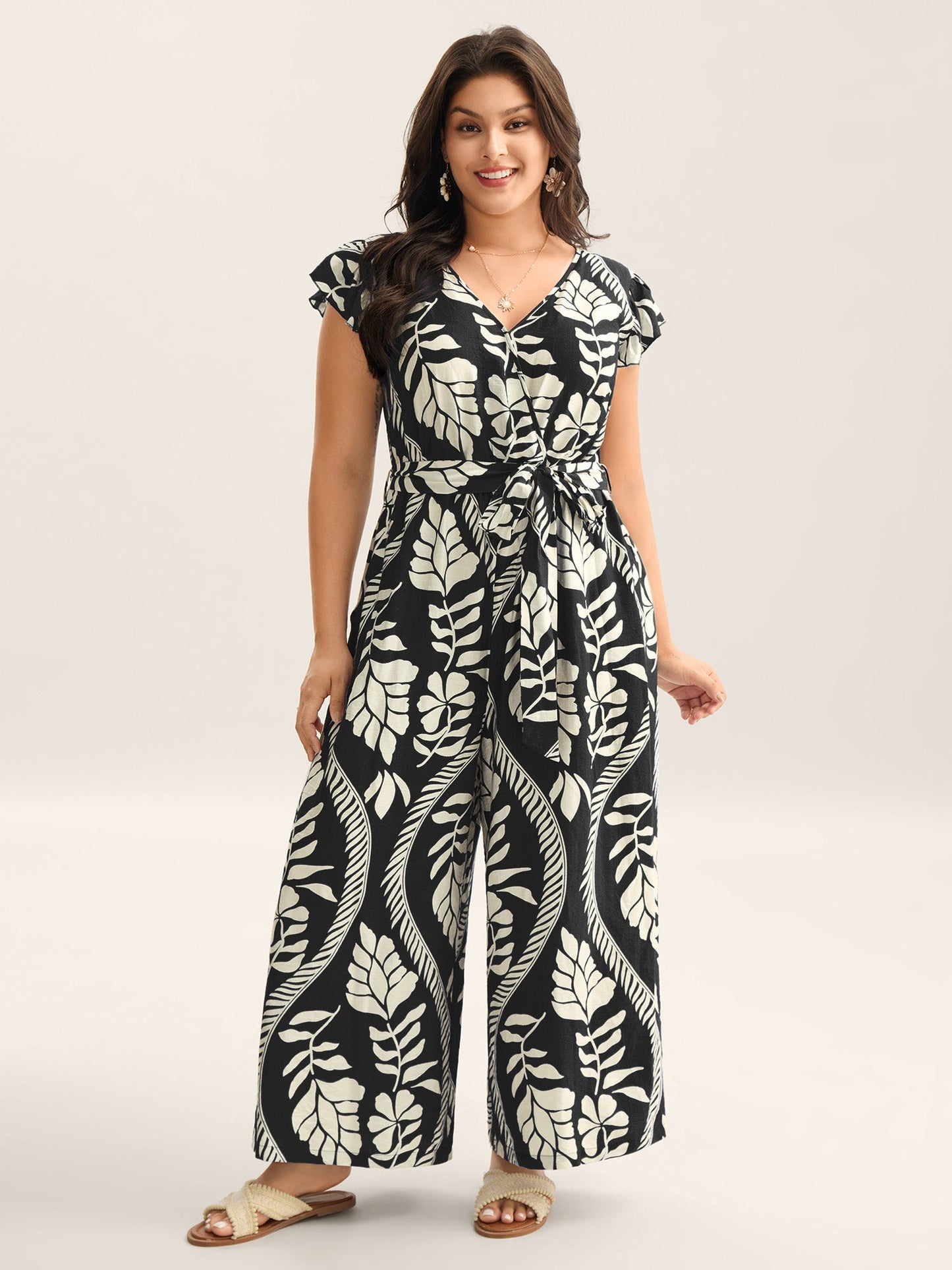 Large Floral Print Pockets Jumpsuit