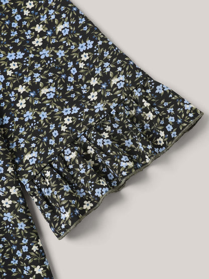 Ditsy Floral Print Frill Trim Blouse