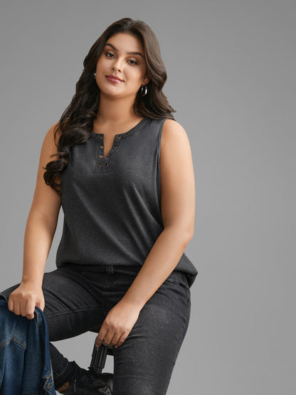 Notched Collar Eyelet Tank Top