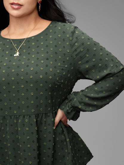 Textured Dot Elastic Cuffs A-line Blouse