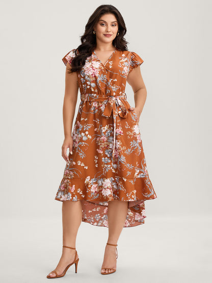 Midnight Blooms Wrap A-Line Midi Dress