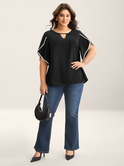 Color Contrast Petal Sleeve Shirt