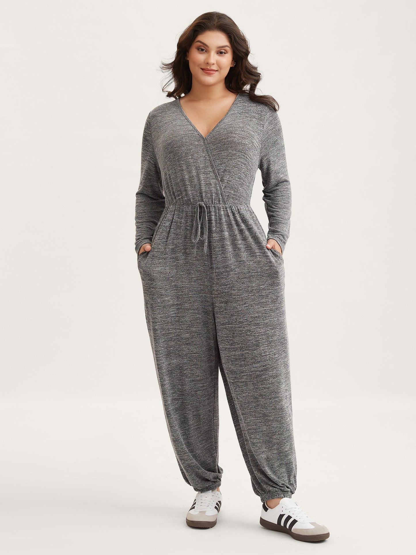 Elastic Waist Overlap Collar Lounge Jumpsuit