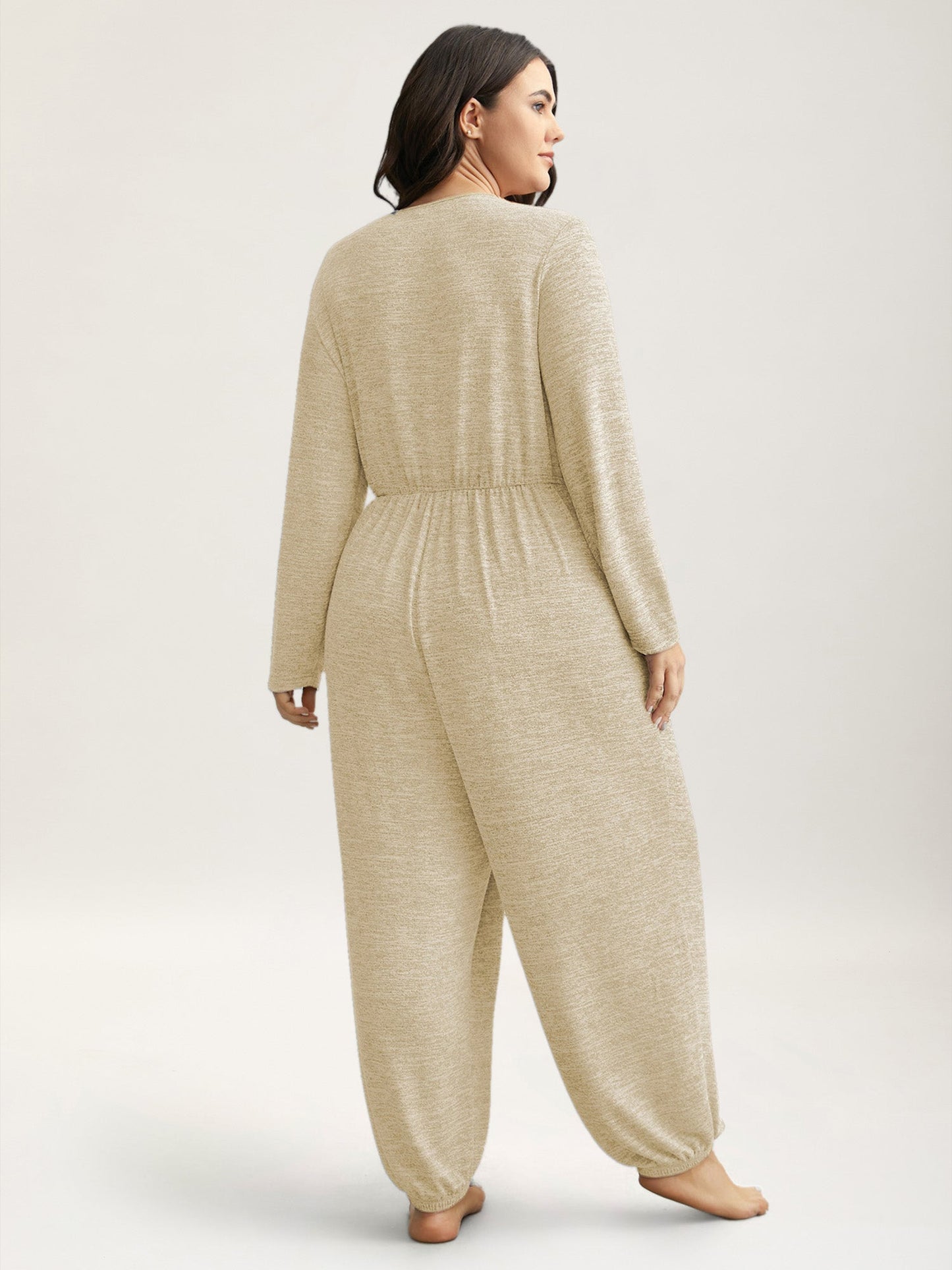 Elastic Waist Overlap Collar Lounge Jumpsuit
