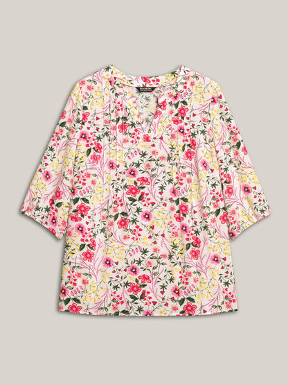 Floral Print Notched Collar Shirt