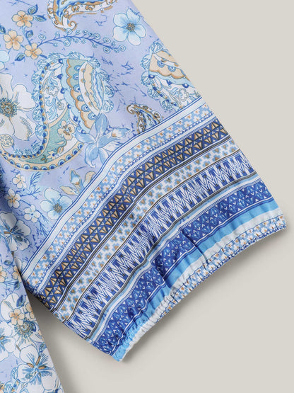 Paisley Print Lantern Sleeve Flowy Blouse