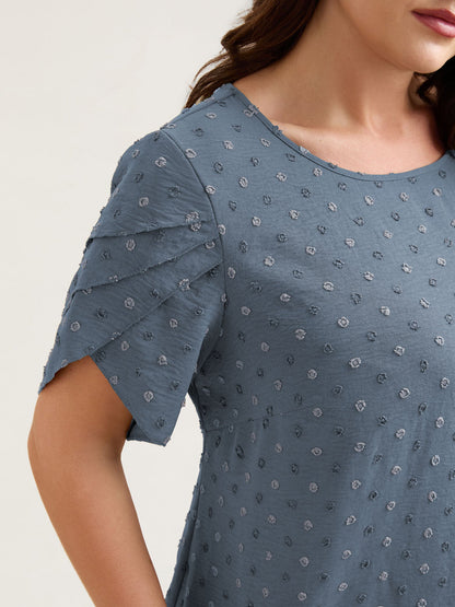 Textured Color Contrast Petal Sleeve Blouse