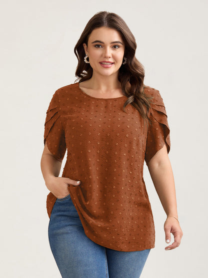 Textured Color Contrast Petal Sleeve Blouse