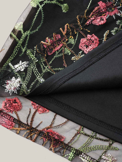 Embroidered Mesh Lotus Leaf Sleeve Blouse