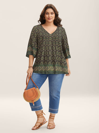 Pin-Tuck Pleat Ornate Print Relaxed Fit Shirt