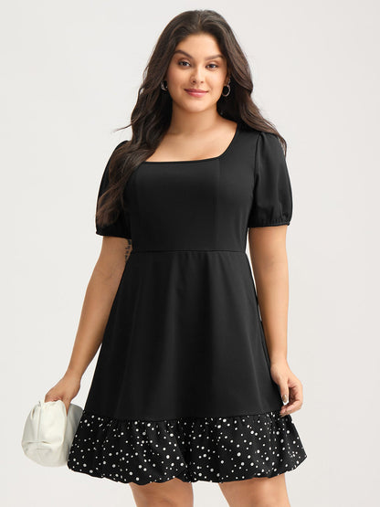 Stretchy Bubble Hem Polka Dots Midi Dress