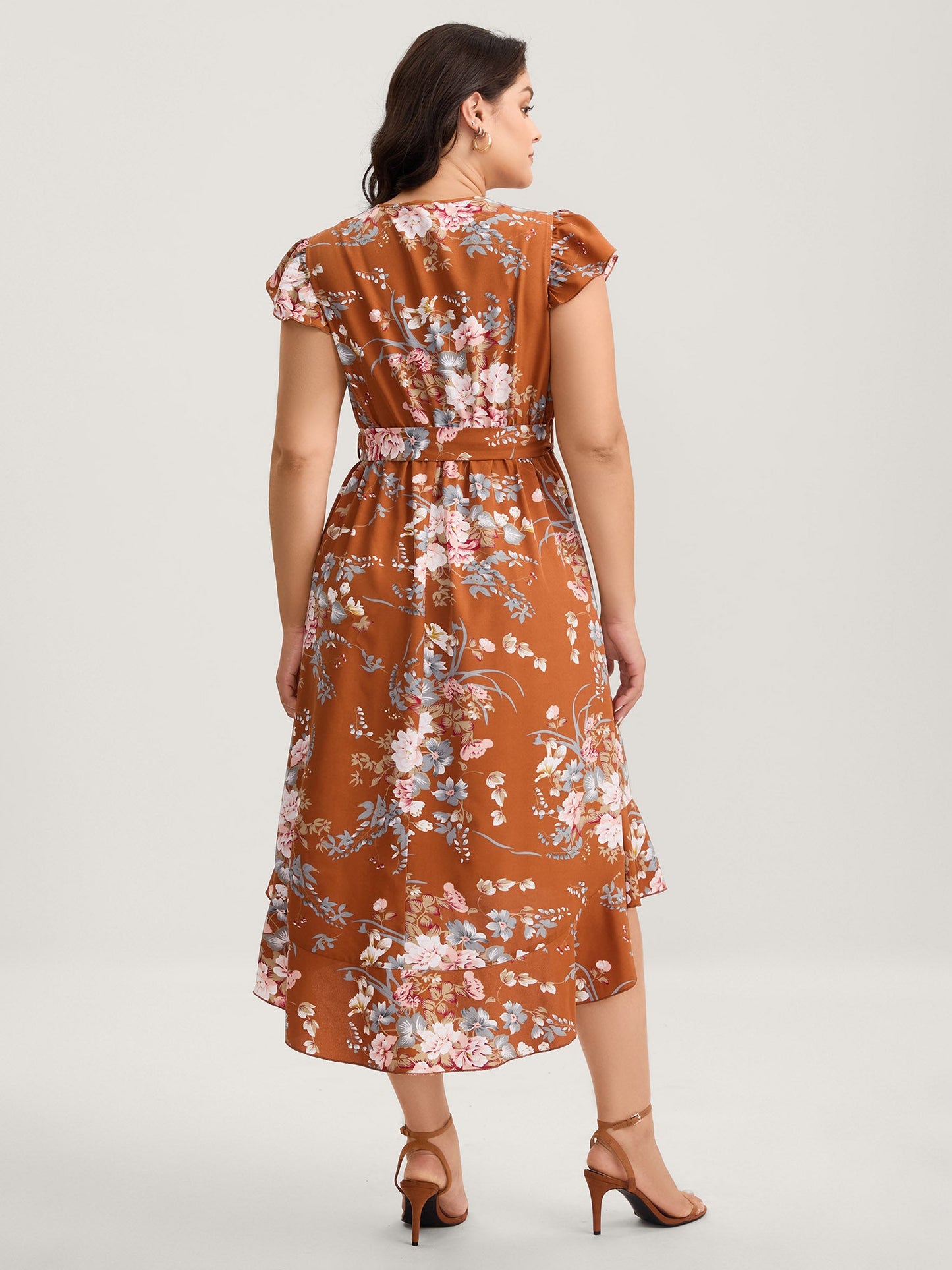 Midnight Blooms Wrap A-Line Midi Dress