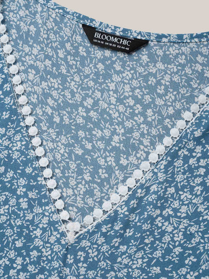 Petal Sleeve Floral Lace Spliced Shirt