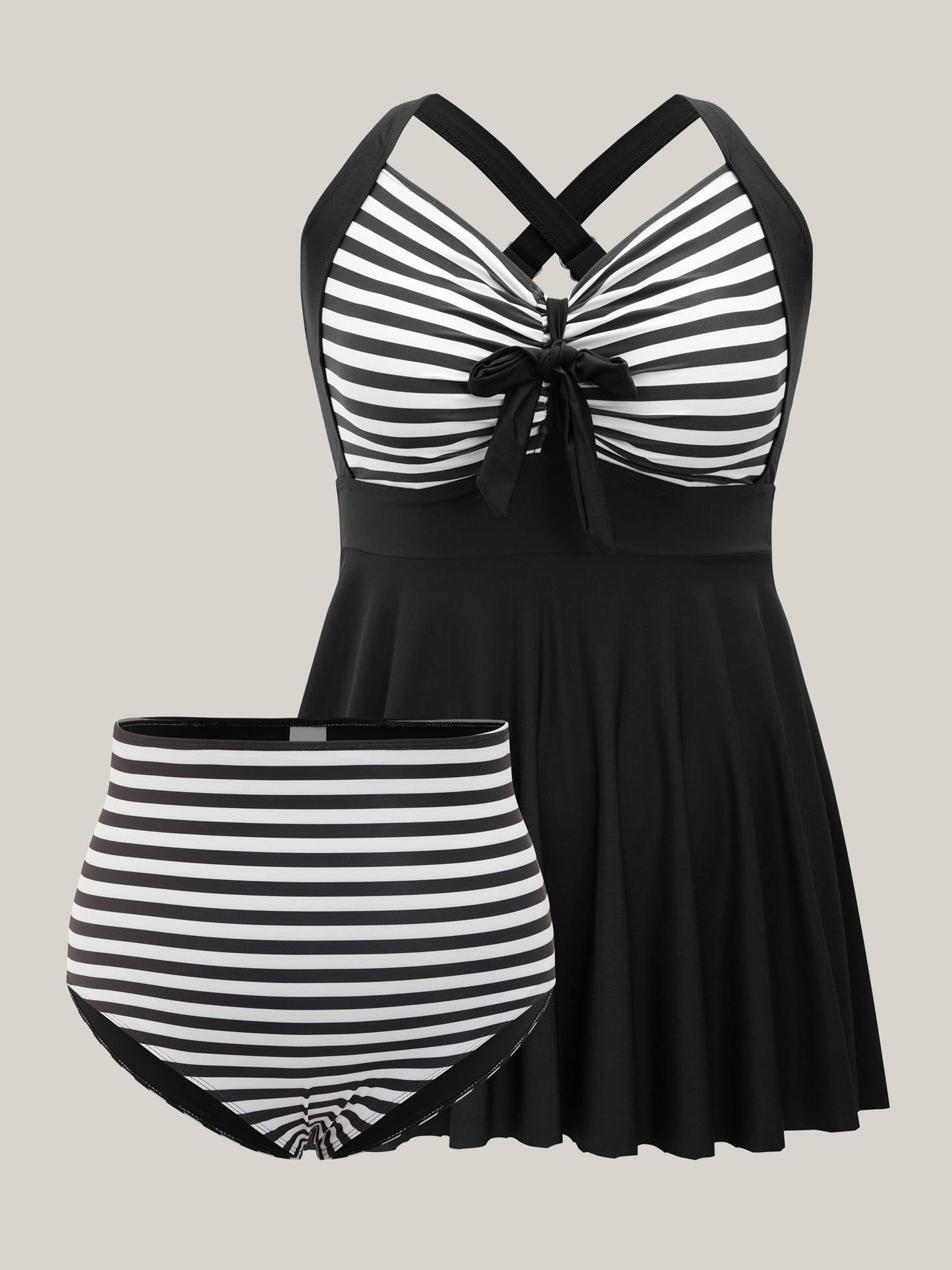Stripes Patchwork Tie Knot Cross Straps Swim Dress