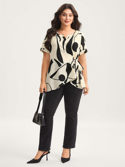 Abstract Print Knotted Blouse