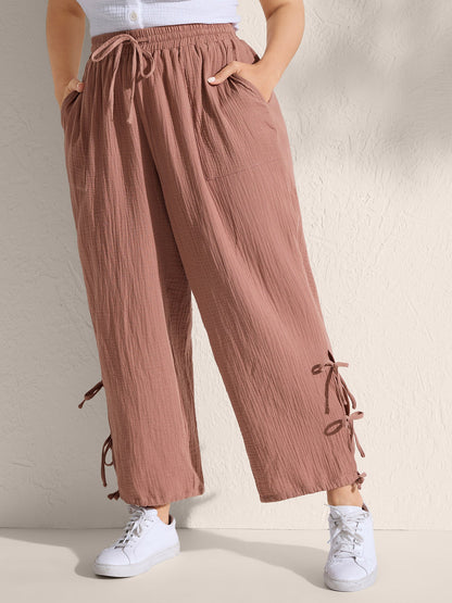 Tie-Hem Slits Cuffed Waist-Tie Pockets Pants