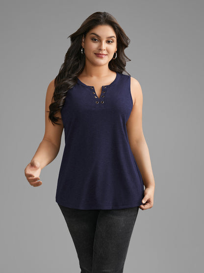 Notched Collar Eyelet Tank Top