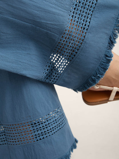 Cotton Waist-Tie Lace Wide-Leg Pants