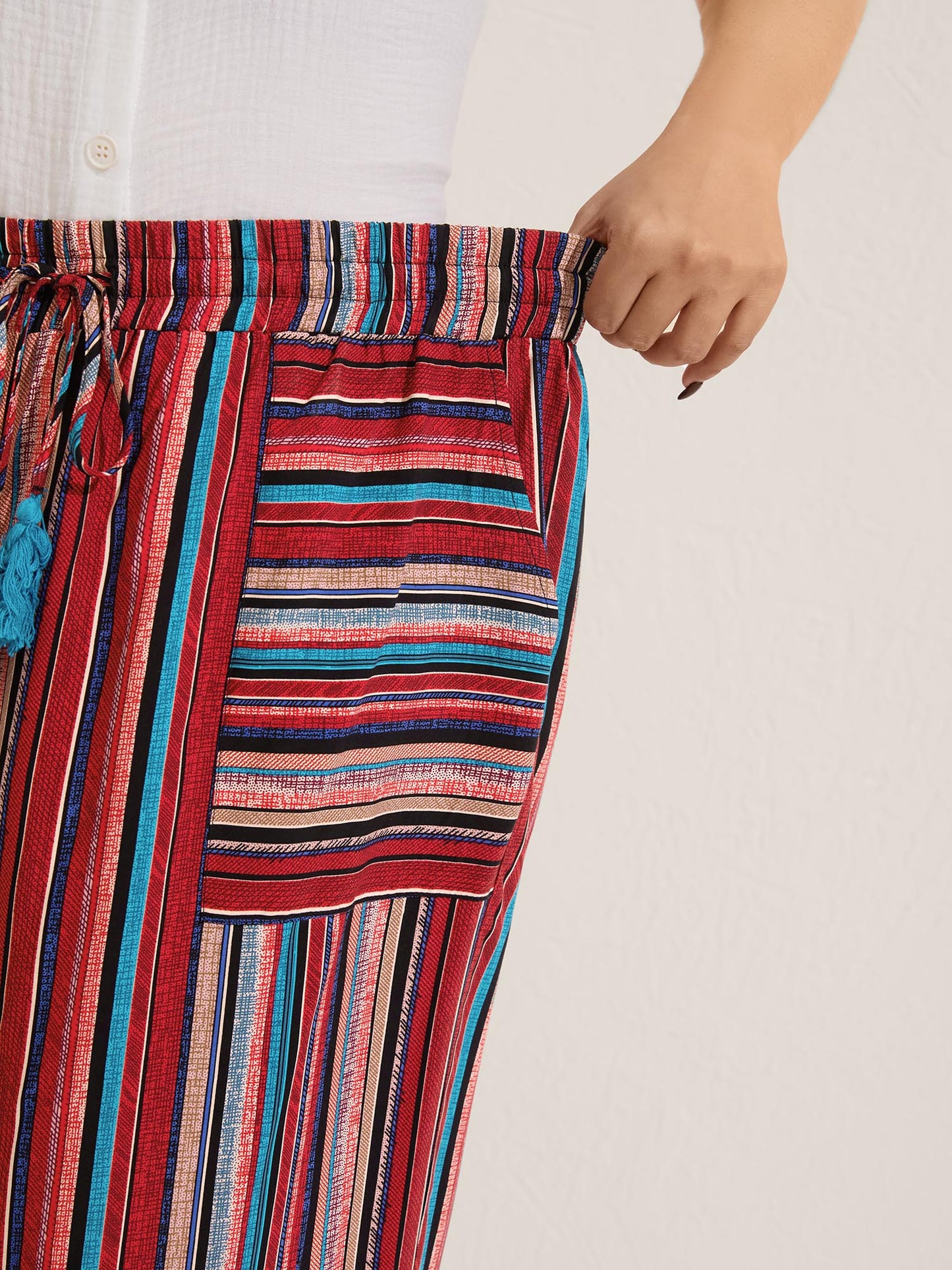 Boho Stripes Drawstring Wide-Leg Pants