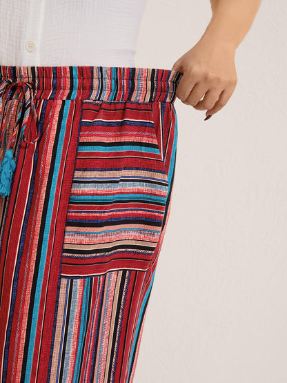 Boho Stripes Drawstring Wide-Leg Pants