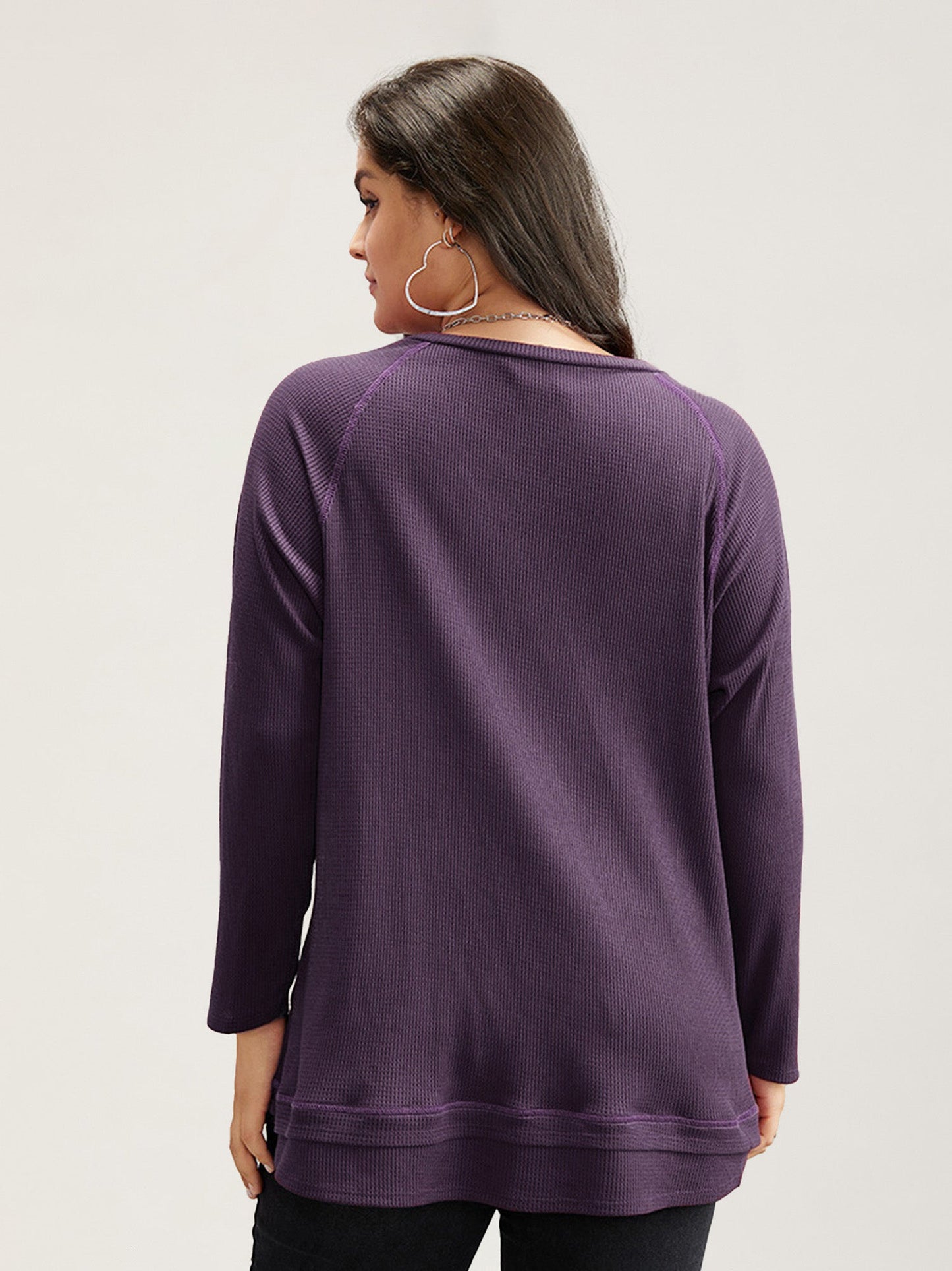 Plain Textured Stitch Raglan Sleeve Sweatshirt