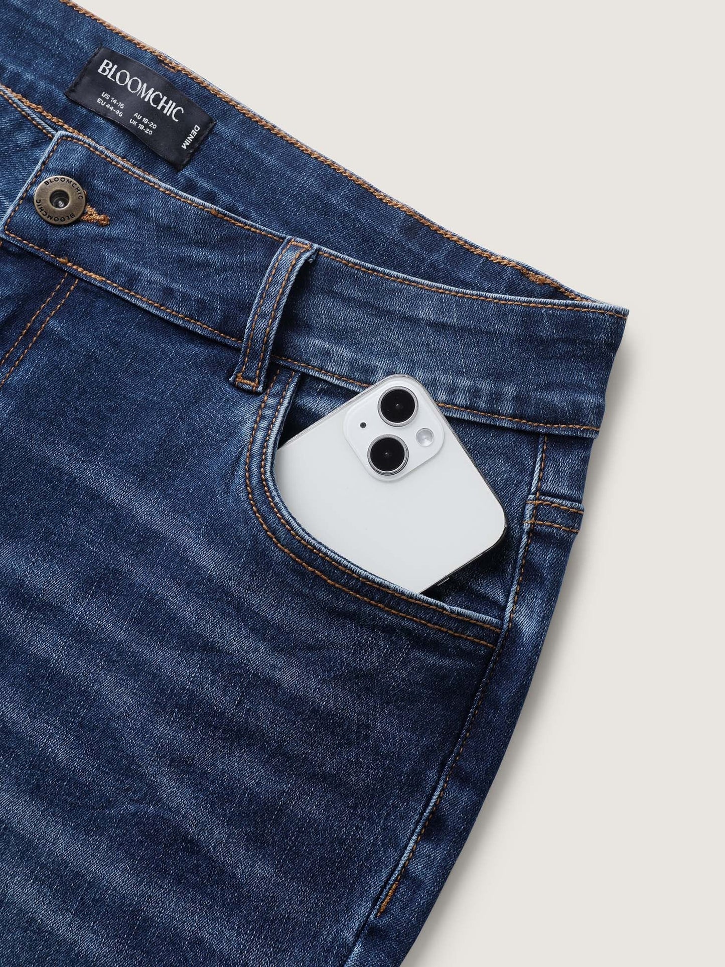 Stretch Rolled Hem Straight-Leg Jeans