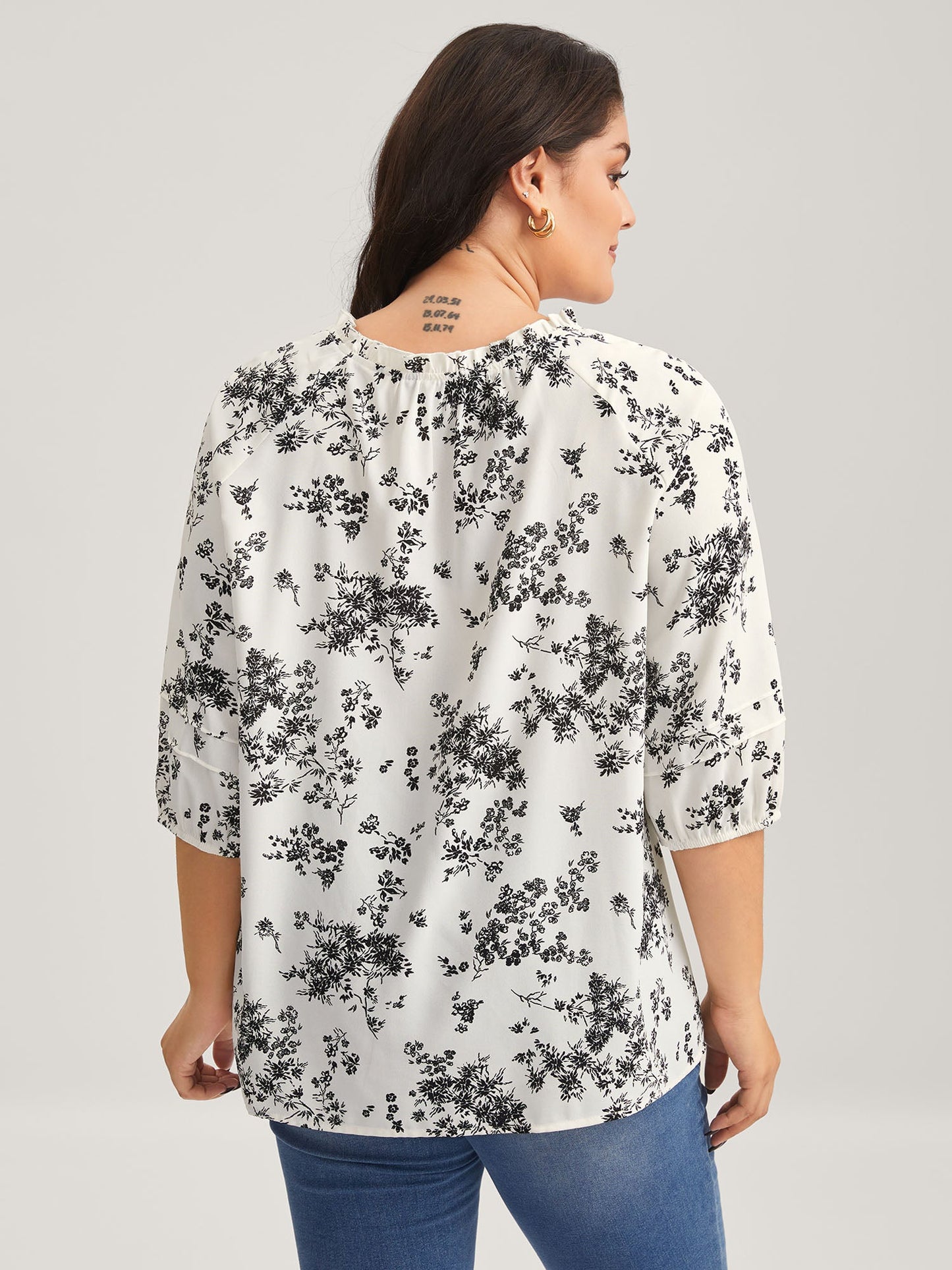 Floral Print Plicated Detail Blouse