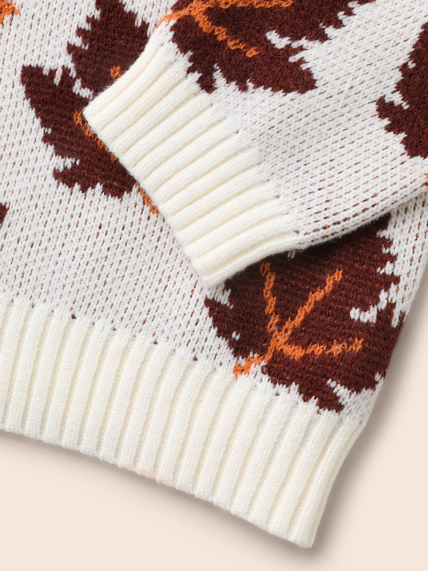 Leaves Jacquard Drop Shoulder Sleeve Pullover