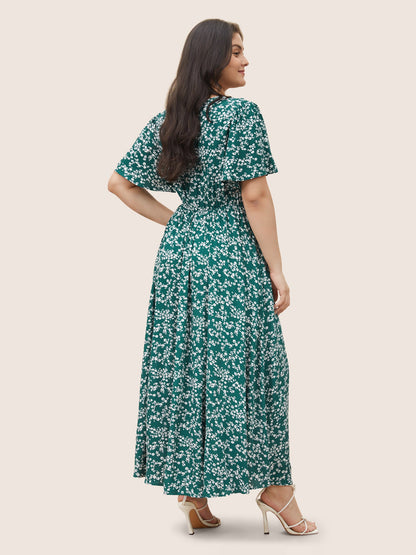 Bloom Dress - Flutter Sleeve Ditsy Floral Pocket Split Maxi Dress