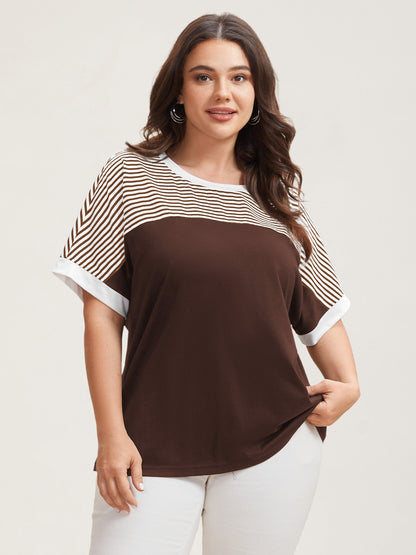 Solid and Striped Contrast Hem T-Shirt