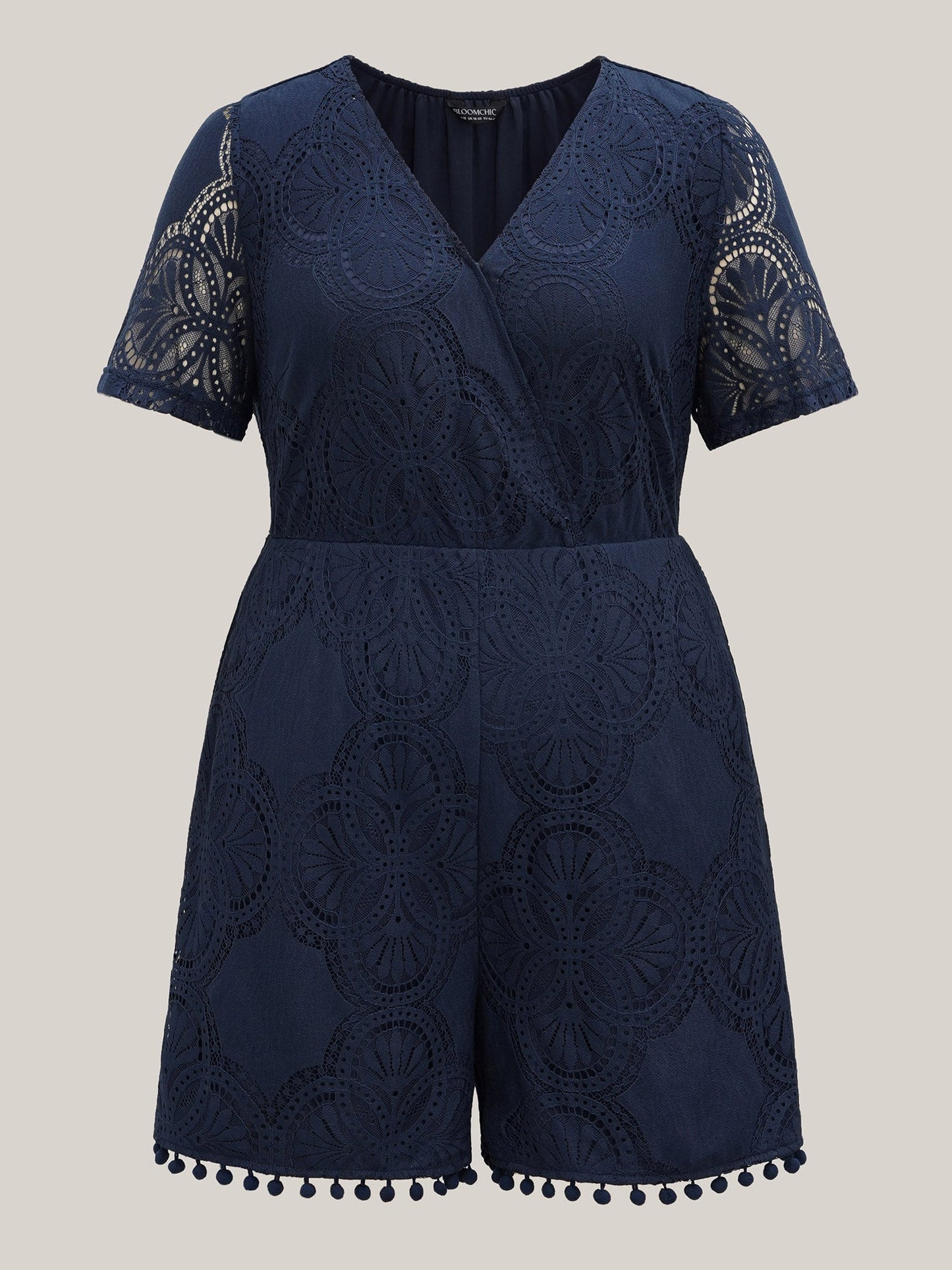 Lace Sleeve Stretchy Waist Pockets Romper