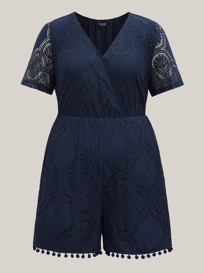 Lace Sleeve Stretchy Waist Pockets Romper