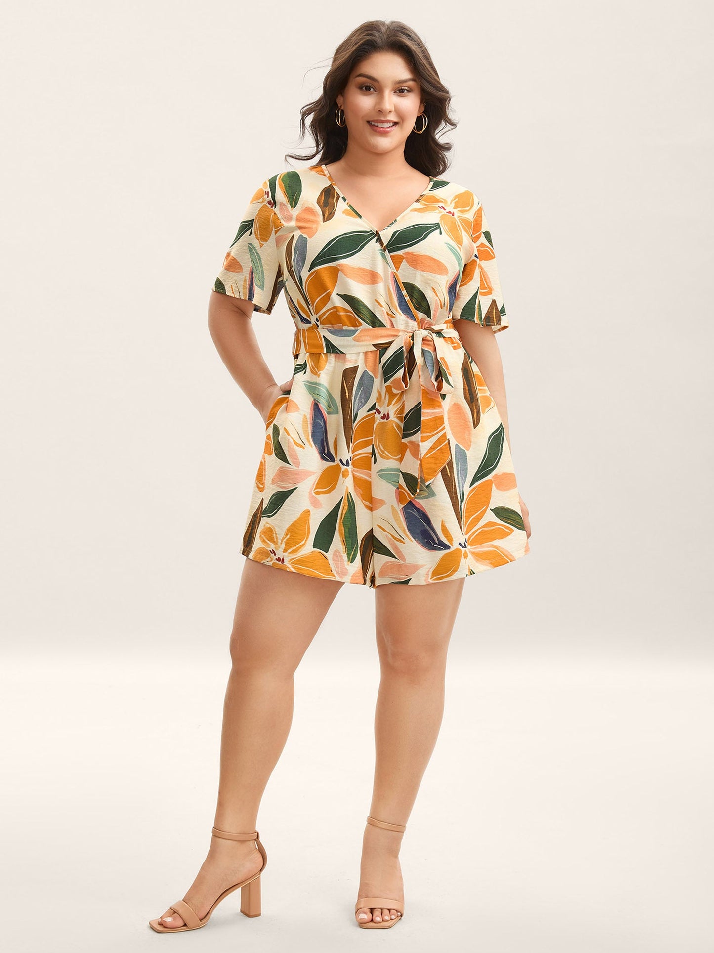 Sunkissed Florals Belted Pockets Romper