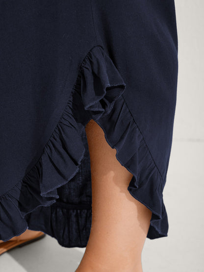 Ruffled Curvy Hem Wide-Leg Pants