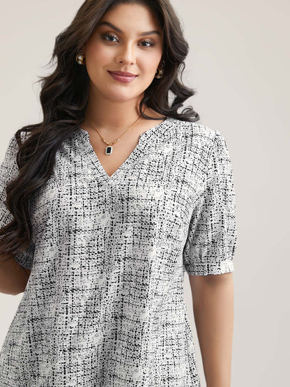 Geometric Print Puff Sleeve Blouse