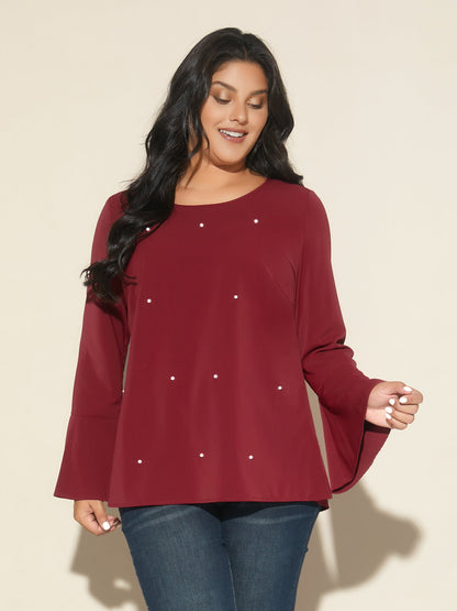 Beaded Embellished Bell Sleeves Blouse